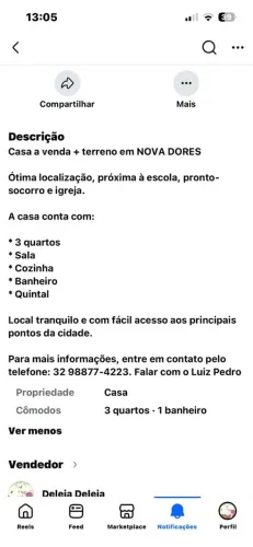Vendo casa em dores 36,246