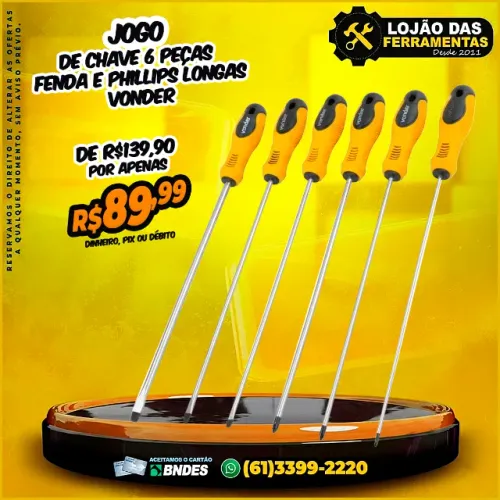 Jogo de Chave 6 Peças Fenda e Phillips Longas Vonder