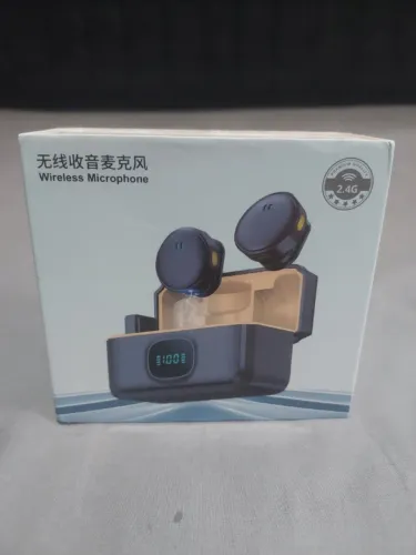 Microfone Lapela Redondo Sem Fio Duplo Anti Ruído Com Caixinha Para Carregamento Cor Preto