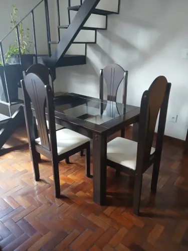 mesa de jantar com tampo em vidro - 04 cadeiras