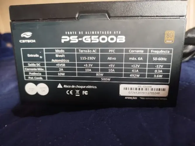 Fonte C3Tech PS-G500B 500W 80 Plus Bronze em ótimo estado