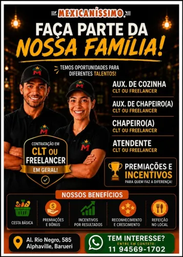 RESTAURANTE EM ALPHAVILLE CONTRATA - INÍCIO IMEDIATO!