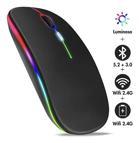 Mouse Óptico Sem Fio H'maston Recarregável Bluetooth RGB