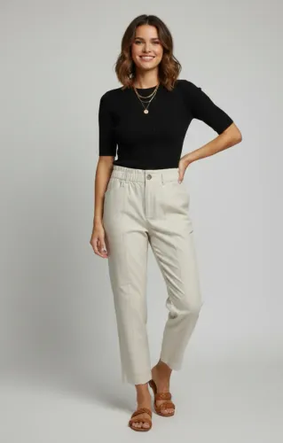 Calça Feminina Alfaiataria Off White Bege Areia M