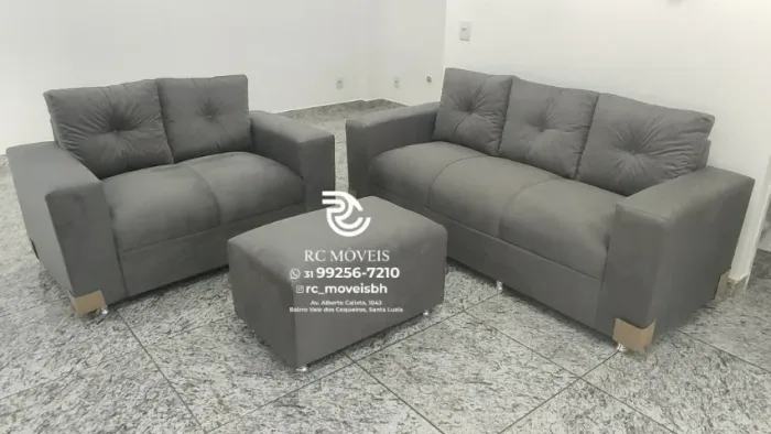 Sofá 2 e 3 assentos com Puff Material suede D33 Confortável Direto da Fábrica