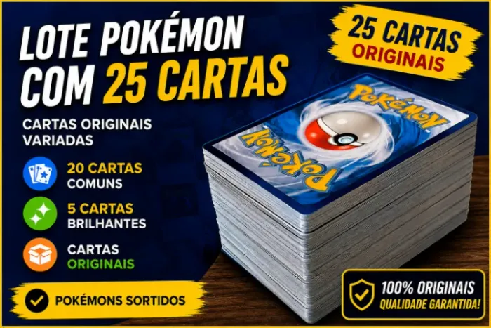 LOTE POKÉMON COM 25 CARTAS ORIGINAIS