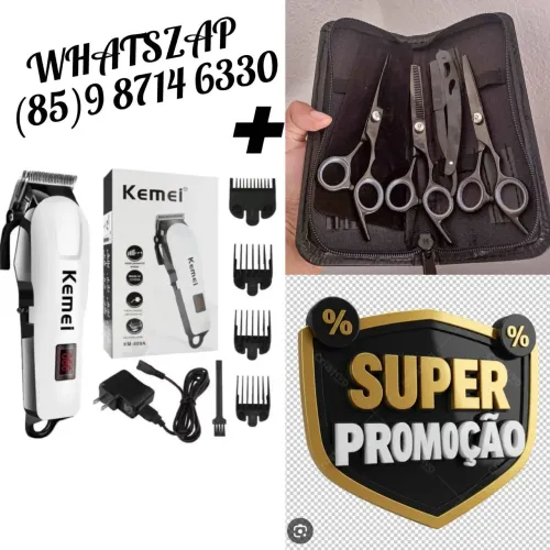 kit. Máquina kemei cortar cabelo e jogo de tesouras. entrega grátis
