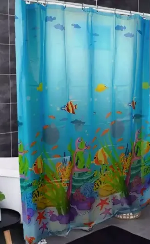 Linda cortina box banheiro azul peixinhos fundo do mar 1,80x1,60 anti mofo, na embalagem 