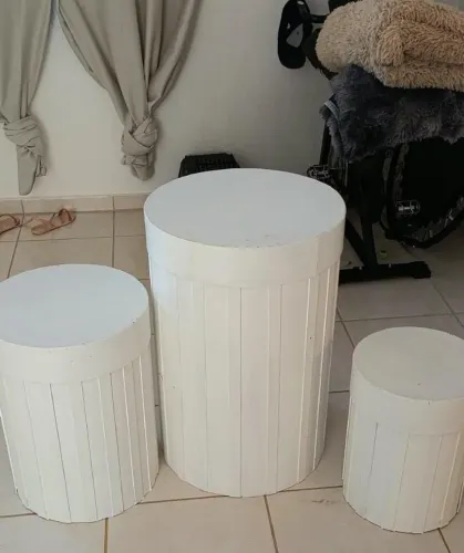 Kit trio cilindros ripados, para decoração de festa