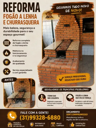 Reforma de churrasqueira e fogão de lenha