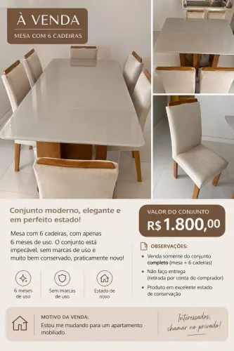 Conjunto Mesa de jantar com 6 cadeiras