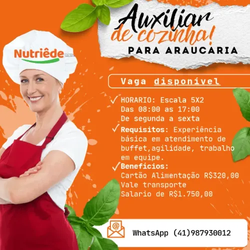 Auxiliar de Cozinha / Copeira para Araucaria