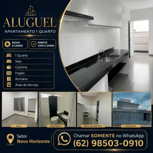 Aluguel Alugar Apartamento Novo e Bonito 1 Quartos Bairro Setor Novo Horizonte
