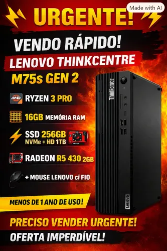 Lenovo ThinkCentre Ryzen 3 PRO - 16GB RAM - SSD 256GB + HD 1TB - Radeon R5 430 (2GB)