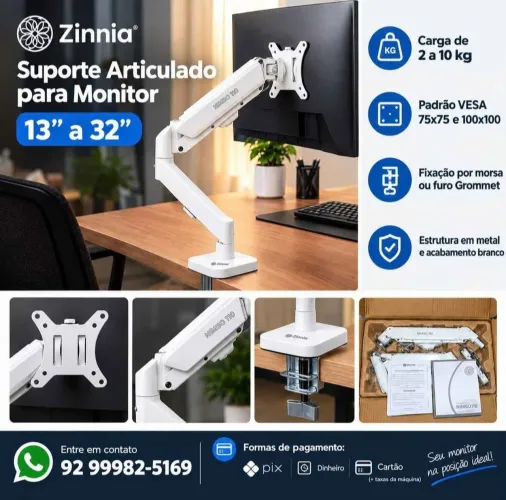 Suporte Articulado para Monitor (13 a 32 polegadas) Zinnia Nimbo 110 Branco