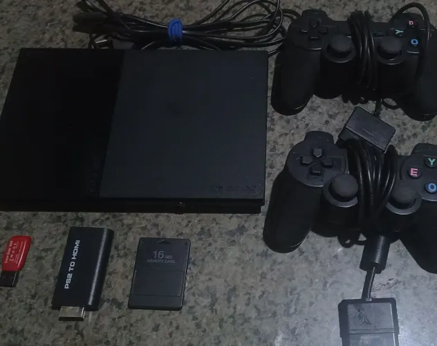 PS2 slim desbloqueado + adaptador HDMI e 2 controles
