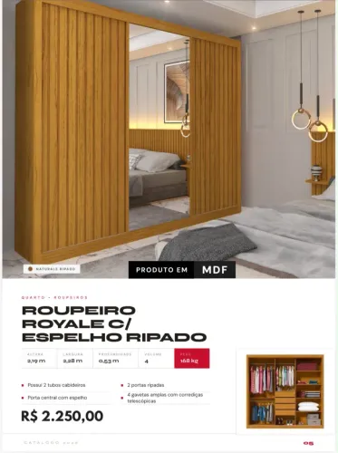 ROUPEIRO ROYALE C/ ESPELHO RIPADO