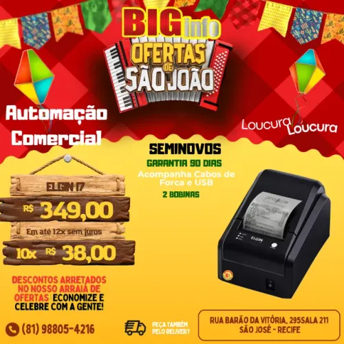 Impressora Termica Elgin i7 Serrilha USB - Em ate 10x Fixas