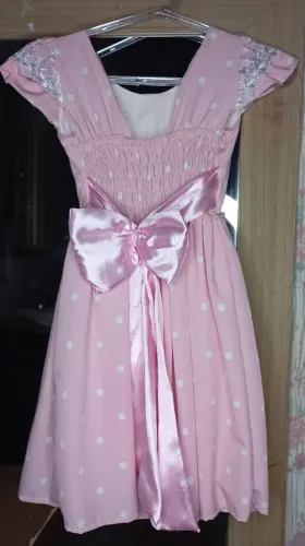 Vestido Infantil Festa Rosa Poá Com Pérolas - Usado Só 1 Vez