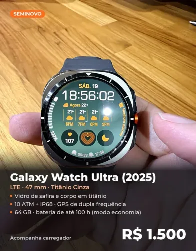 Galaxy Watch Ultra (2025) LTE 47mm Titânio Cinza - Seminovo