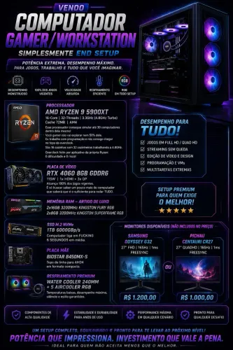 PC GAMER RYZEN 9 5900XT 48GB 4060 END GAME