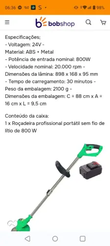 Roçadeira profissional a bateria 