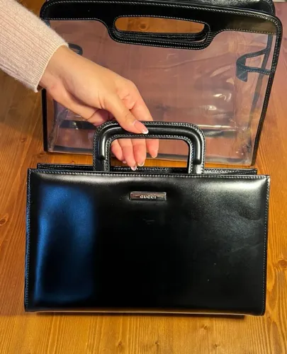 bolsa gucci vintage couro preto + capa transparente 100% original