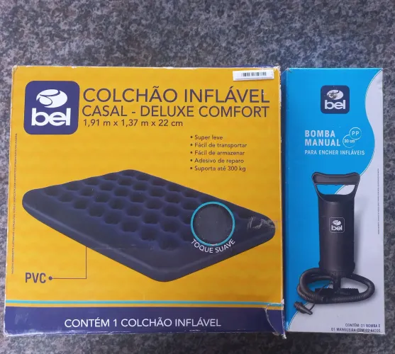 Colchão Inflável Casal Comfort Deluxe + Bomba Manual Bel (Comprados na Bemol)