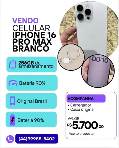 iPhone 16 Pro Max branco 256GB