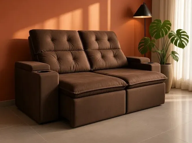 Sofá Retrátil e Reclinável Suíça 1,98m Veludo (NOVO A PRONTA ENTREGA)