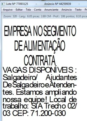Vaga de emprego sia