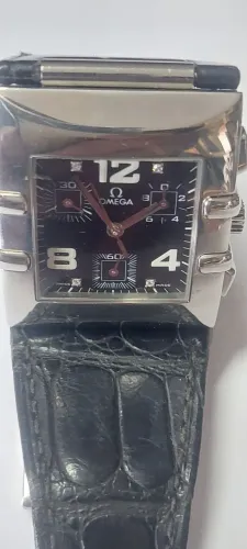 Relógio marca omega quadrado aço com brilhantes cronógrafo