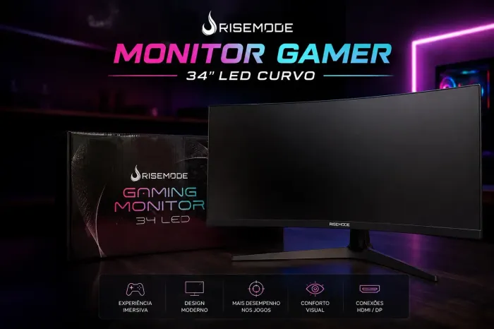 Monitor Ultrawide Gamer Curvo Rise Mode Elite 34 QHD 165Hz 1ms - NF + Garantia
