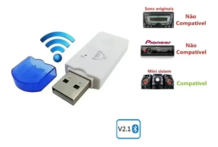 Adaptador Receptor Bluetooth USB Automotivo Microfone