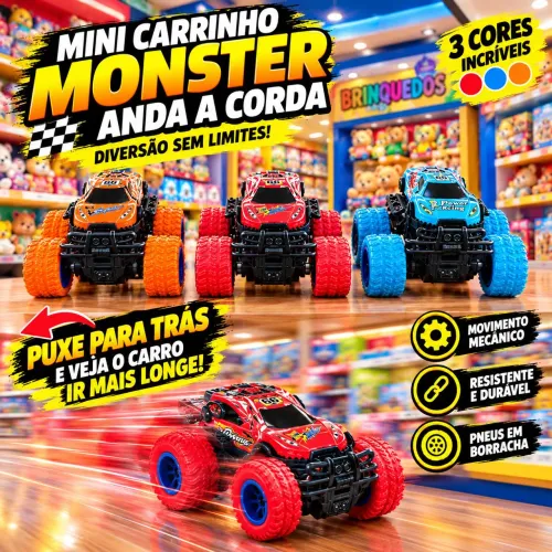 Mini Carrinho Monster Anda a Corda Novo Promoção