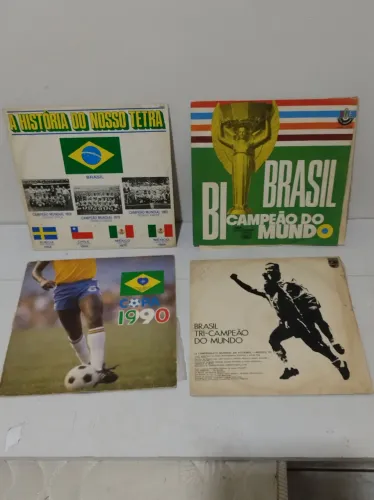Lote 04 LP Disco de Vinil Esporte Copa Pelé Brasil Campeão Mundial Bi Tri Tetra