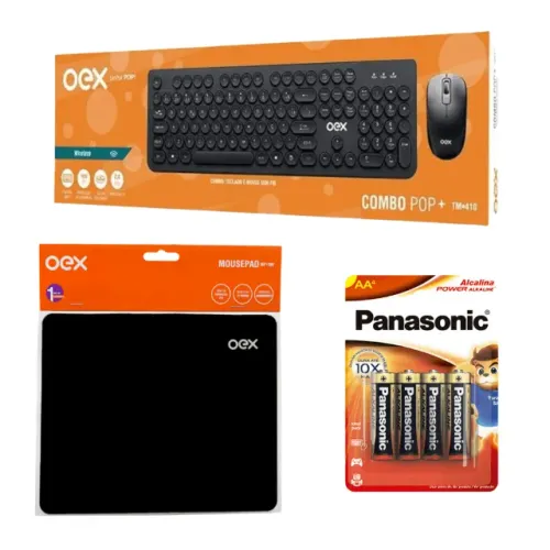 Kit Teclado + Mouse sem fio + Mouse pad + Pack Pilha AA  cod: 10083