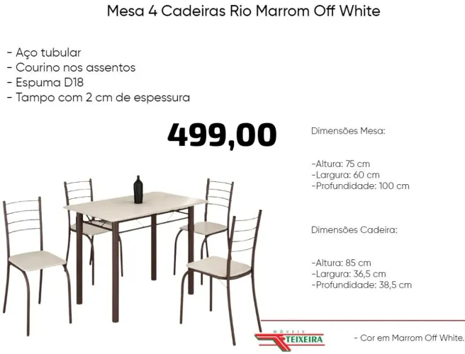 Mesa 4 Cadeiras Rio Marrom Off White 100x60 ENTREGA HOJE !!! 