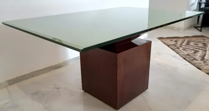 Mesa de jantar (retangular) grande, vidro 20mm, base central