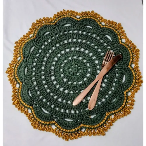 Sousplat de Crochê Luxo verde com dourado, edição de Natal,unidade