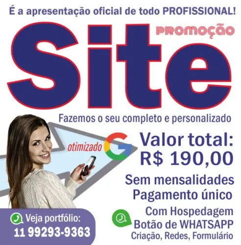 SITE COMPLETO OTIMIZADO NO GOOGLE COM WHATSAPP E SEM MENSALIDADES