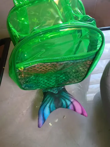 Mochila Infantil Transparente Verde com Cauda de Sereia