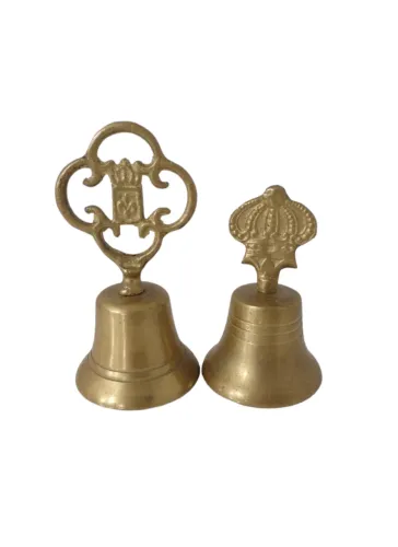 2 Sinetas De Mão Bronze C/badalos Pega Coroa E Flor De Lis 