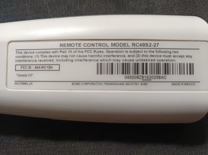 Controle remoto Bose modelo RC48S2-27