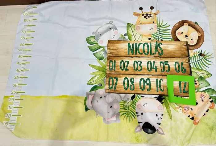 painel para fotos de meses do bebê com nome Nicolas