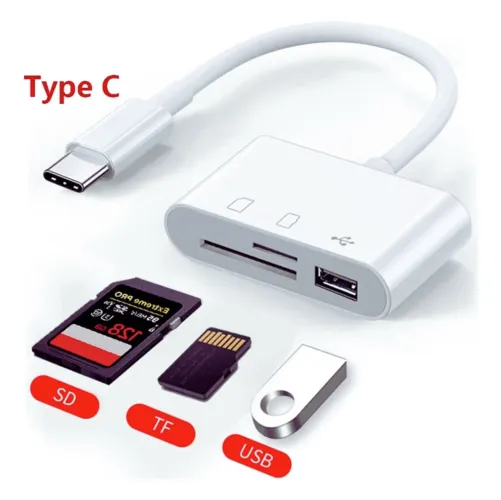Adaptador USB C para iPhone 16 / Android para SD e TF com Leitor de Cartão