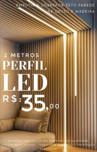 Perfil LED 2 Metros Alumínio Embutir e Sobrepor