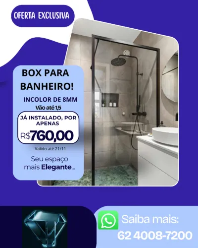 BOX PARA BANHEIRO - VIDRO INCOLOR DE 08MM