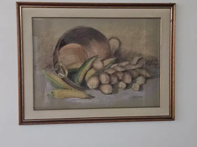 Quadro natureza morta em pastel, com moldura 64 x 84