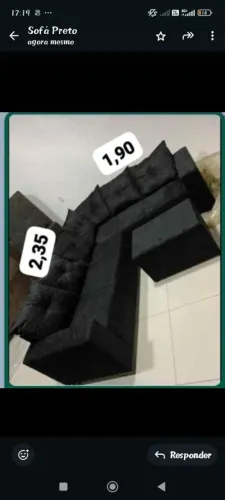 Sofá de Canto Preto 6 lugares tecido suede espuma D33